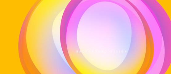 Obraz premium Abstract concentric circles, vibrant colors blend. Yellow, pink, purple gradients create dynamic visual effect. Modern design element.