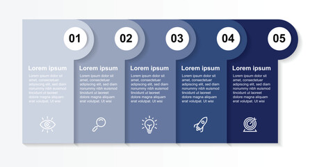 5 step process infographic element. Timeline information columns with icons can be used for business presentation.