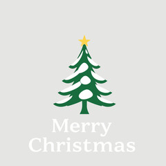 Fototapeta premium A simple illustration of a green Christmas tree with snow and a golden star, with text.