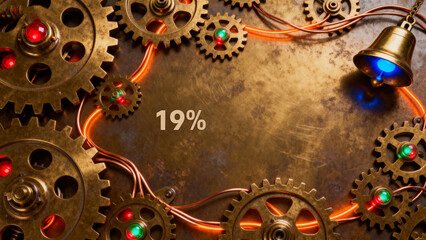 Obraz premium Steampunk gear machinery background image,Mechanical Gears Bell Percentage Display