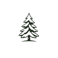 Illustration of a stylized evergreen tree with layered branches, isolated on a white background.