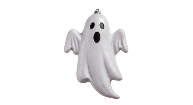 Sparkling White Ghost Halloween Decoration with Black Eyes and O shaped Mouth