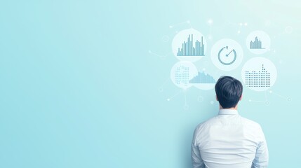 data dashboard illustrating Analytic Businessman analyzing data on a dashboard, office setting with multiple screens, represents data analysis in a professional environment