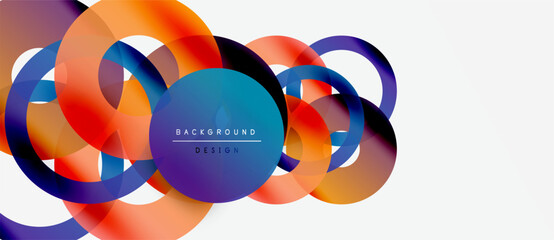 Abstract colorful circles overlap. Gradient hues blend, creating dynamic visual effect. Modern design element for backgrounds.