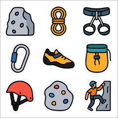 Fototapeta premium Flat Rock Climbing Icon Set, Minimalist Outdoor Adventure Vector Collection