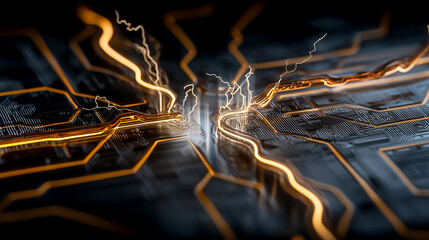 전자회로를 통과하는 전류를 시각적으로 표현한 초현실적 배경-A surreal background visually representing current passing through an electronic circuit