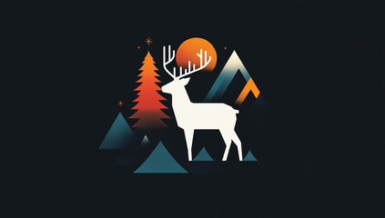 illustration of majestic white stag with large antlers, modern geometric nature and wildlife design
