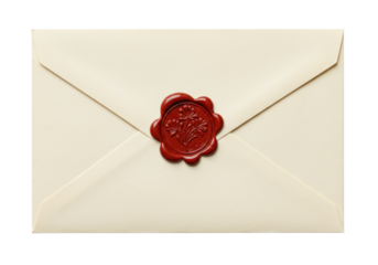 Sealed envelope isolated PNG on transparent background, vintage letter with wax seal for correspondence