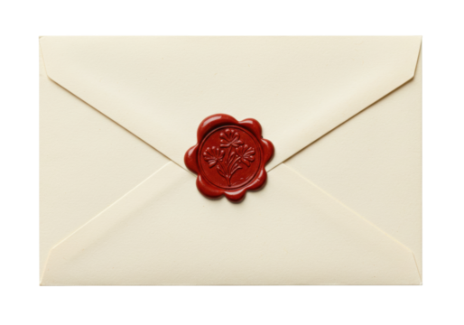 Sealed envelope isolated PNG on transparent background, vintage letter with wax seal for correspondence