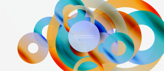 Abstract colorful circles overlap creating dynamic visual effect. Modern design elements suggest energy, movement, innovation.