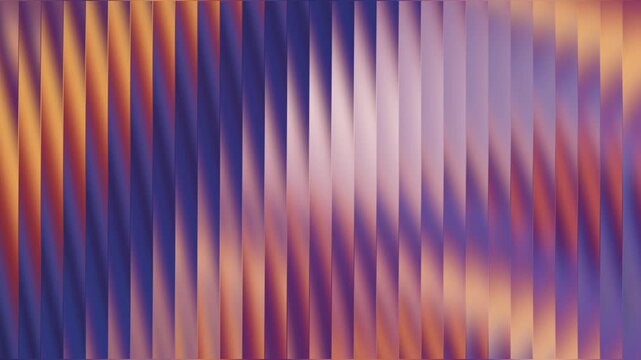 Fractal glass abstract background with vertical stripes in shades of purple, blue, and orange, creating a vibrant and dynamic visual effect with a soft gradient
