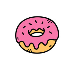 Pink Iced Donut Pixel Art Style Illustration on Transparent Background Confection Bakery Sweet Treat Dessert Food Clipart Drawing Graphic Design Element