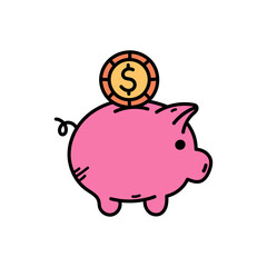 Pink Piggy Bank with Gold Coin Isolated on Transparent Background Saving Money Concept Illustration Financial Investment and Future Wealth