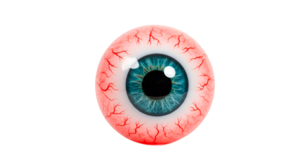 Single Bloodshot Human Eyeball with Bright Blue Iris on Black Background