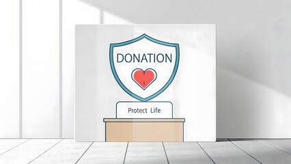 Shield icon with donation message and heart promoting support