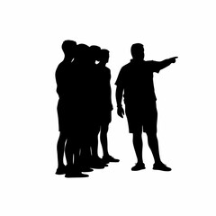Coach instructing athletes silhouette isolated on white background