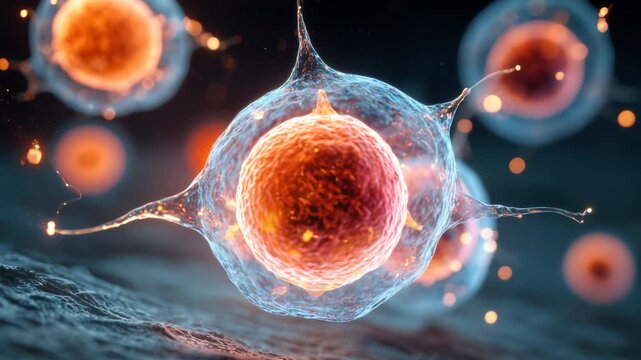 Meditative 4K Animation of Glowing Microscopic Human Stem Cells.
