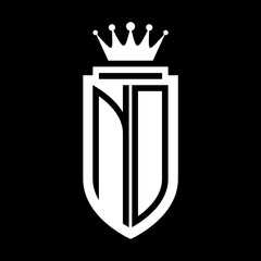 ND Vector logo initials shield with royal crown minimalist, elegant style