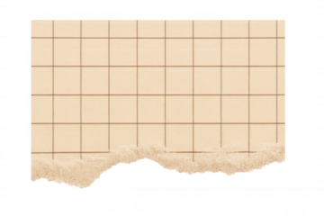 Torn ruled paper creating frame, old grid note scrap piece with rough ripped edge on transparent background