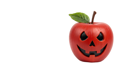 Festive Red Apple Jack o lantern with Leaf for Halloween Decor