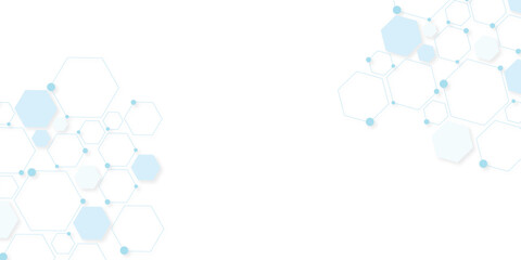 Science network pattern blue Hexagonal abstract background. Big Data Visualization structure elements . Health care and science medical pattern innovation. Template design with concept Dots and lines.