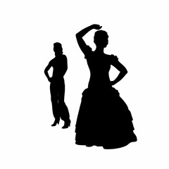 Silhouette of a dancer performing traditional cultural dance isolated on white background