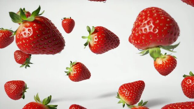 Fallende Erdbeeren in Zeitlupe &ndash; frische Fr&uuml;chte in Bewegung