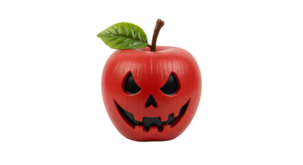 Spooky Red Apple Carved as a Jack o lantern for Halloween Celebration