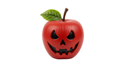 Spooky Red Apple Carved as a Jack o lantern for Halloween Celebration