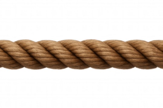 Brown twisted rope offering seamless continuity, representing strength, connection, and security on a transparent background
