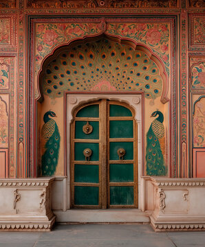 Peacock Gate, Glistening Green Doors with Majestic Arches in Historic Indian Palace