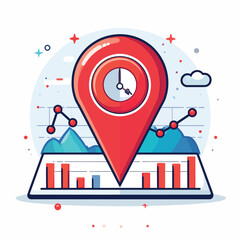 Location Tracking Analytics Illustration with Pin Icon and Data Chart for Business