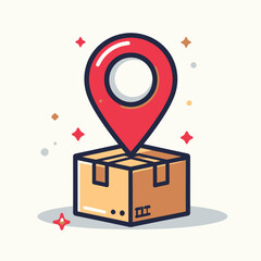 Delivery tracking concept icon with a package box and a location marker, shipping logistics