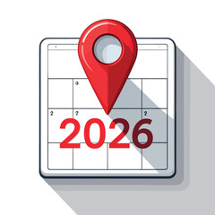Modern Digital Calendar Icon Pinpointing the Year 2026, Symbolizing Future Planning, Strategic Goals, and Key Events for Upcoming Schedules and Timelines