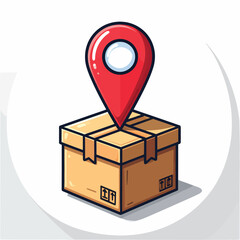 Vector illustration of a parcel with a map marker, symbolizing order tracking, shipment location, and postal delivery services. Isolated cartoon icon