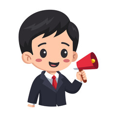 Pixelated Cartoon Man Holding Red Megaphone on Transparent Background