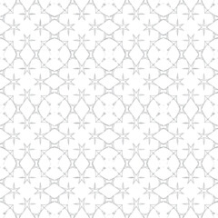 Fototapeta premium Subtle monochromatic geometric seamless pattern featuring delicate grey line art of stars and rhombuses creating an elegant ornamental lattice on a white background