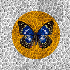 Abstract vector background with butterfly and honeycomb pattern in yellow and brown animal print design
