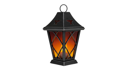 Eerie Dark Metal Lantern with Glowing Flame and Star Accents
