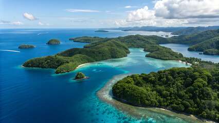 The image features a wide expanse of ocean with gentle waves lapping against a sandy beach on the left