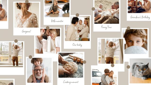 Fun Photo Pile Collage Video Template, Polaroid Photos Photo Grid & Mosaic Layout