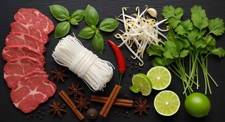 Fresh pasta meal with healthy organic ingredients, natural basil, and red tomato and olive oil on a wood table