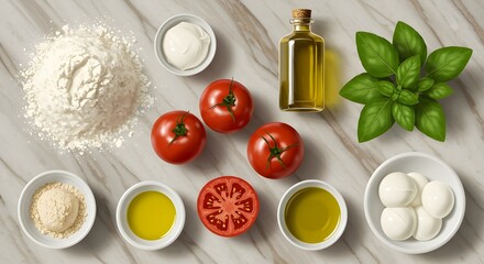 Fresh Italian tomato and basil salad with olive oil and green pepper for a healthy meal