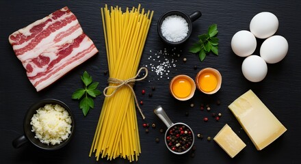 Fresh spaghetti pasta with raw red tomato and basil ingredients for a healthy Italian meal
