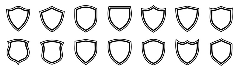 vector illustration of a set of shields. Shield outlines for protection and security. Basic shield vector sign	