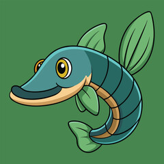 Alligator Gar Fish Cartoon Vector Illustration Isolated on White Background