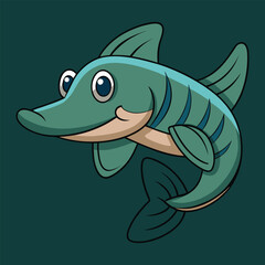 Alligator Gar Fish Cartoon Vector Illustration Isolated on White Background