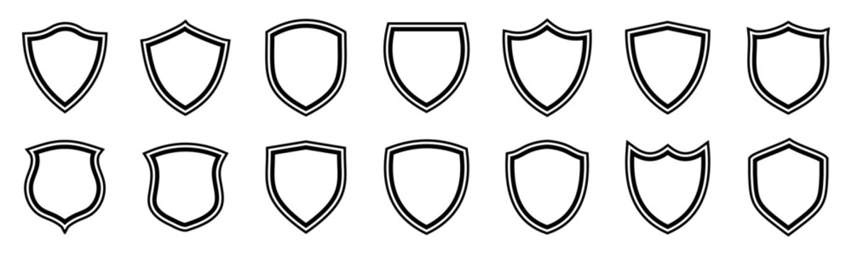 vector illustration of a set of shields. Shield outlines for protection and security. Basic shield vector sign	