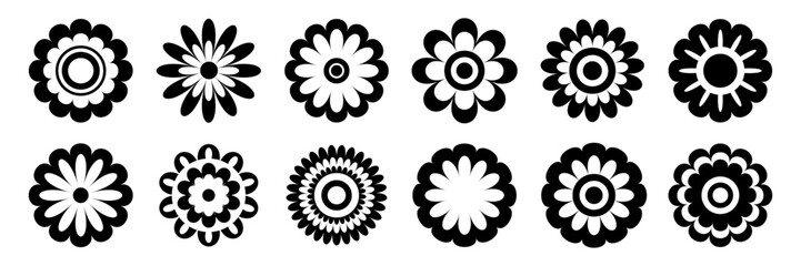 Flower icon set. Flower icons isolated on white background. Floral black pictogram in trendy flat style