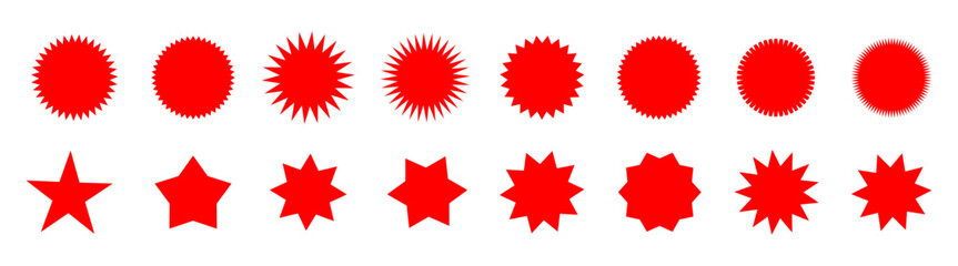 Starburst sticker set. Special offer price tag, sunburst badges. Design elements of Price sticker, sale sticker, starburst, quality mark, retro silhouette. Sunburst retro sale badge.